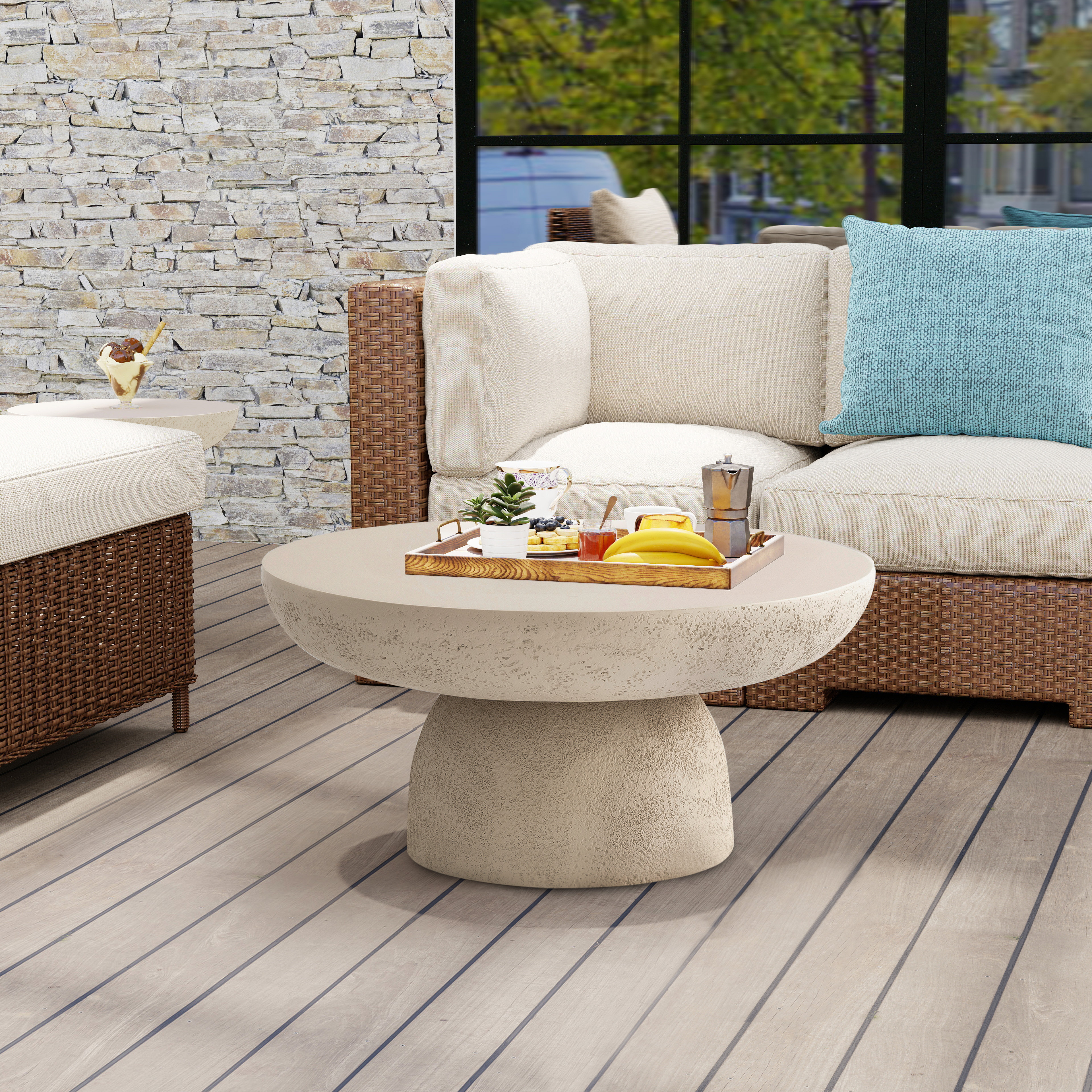 Orren Ellis Minimalist Round Terrazzo Coffee Table with